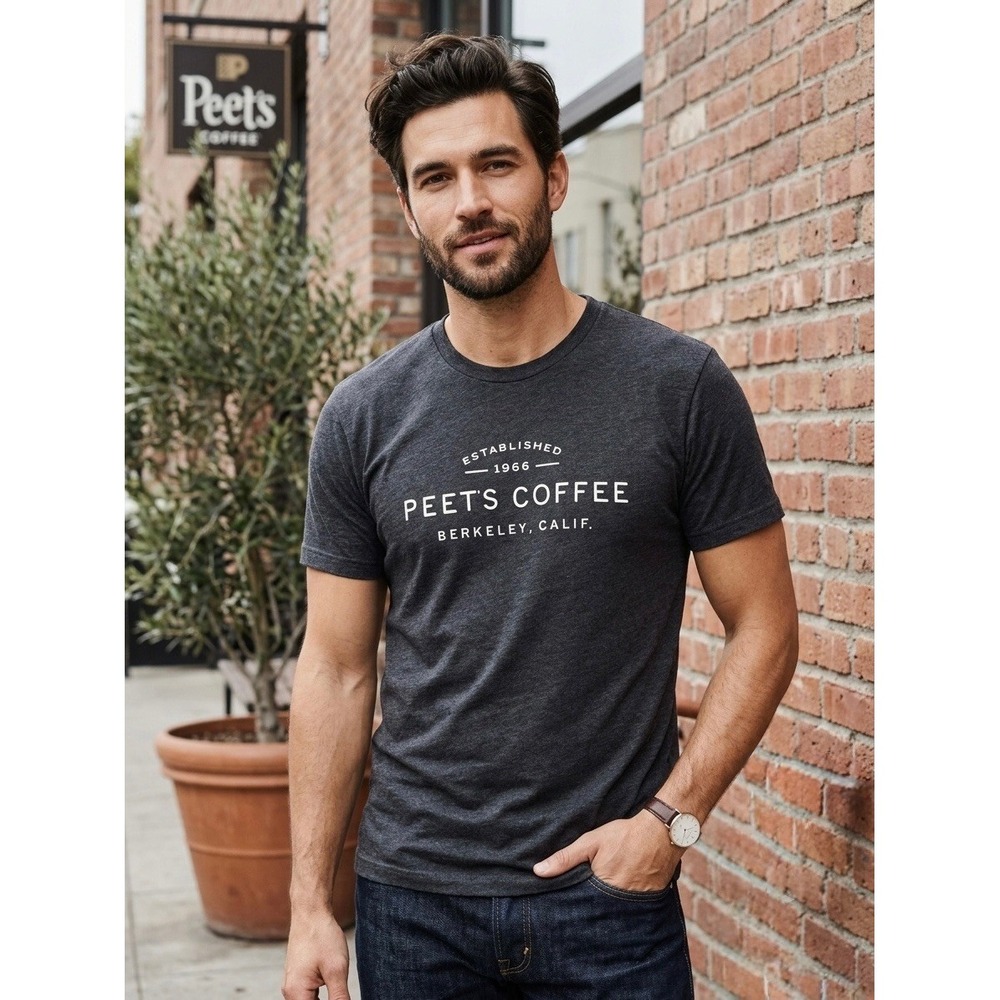 Peets Coffee Mens Charcoal Heather Grey Berkeley Calif Graphic T-Shirt Small